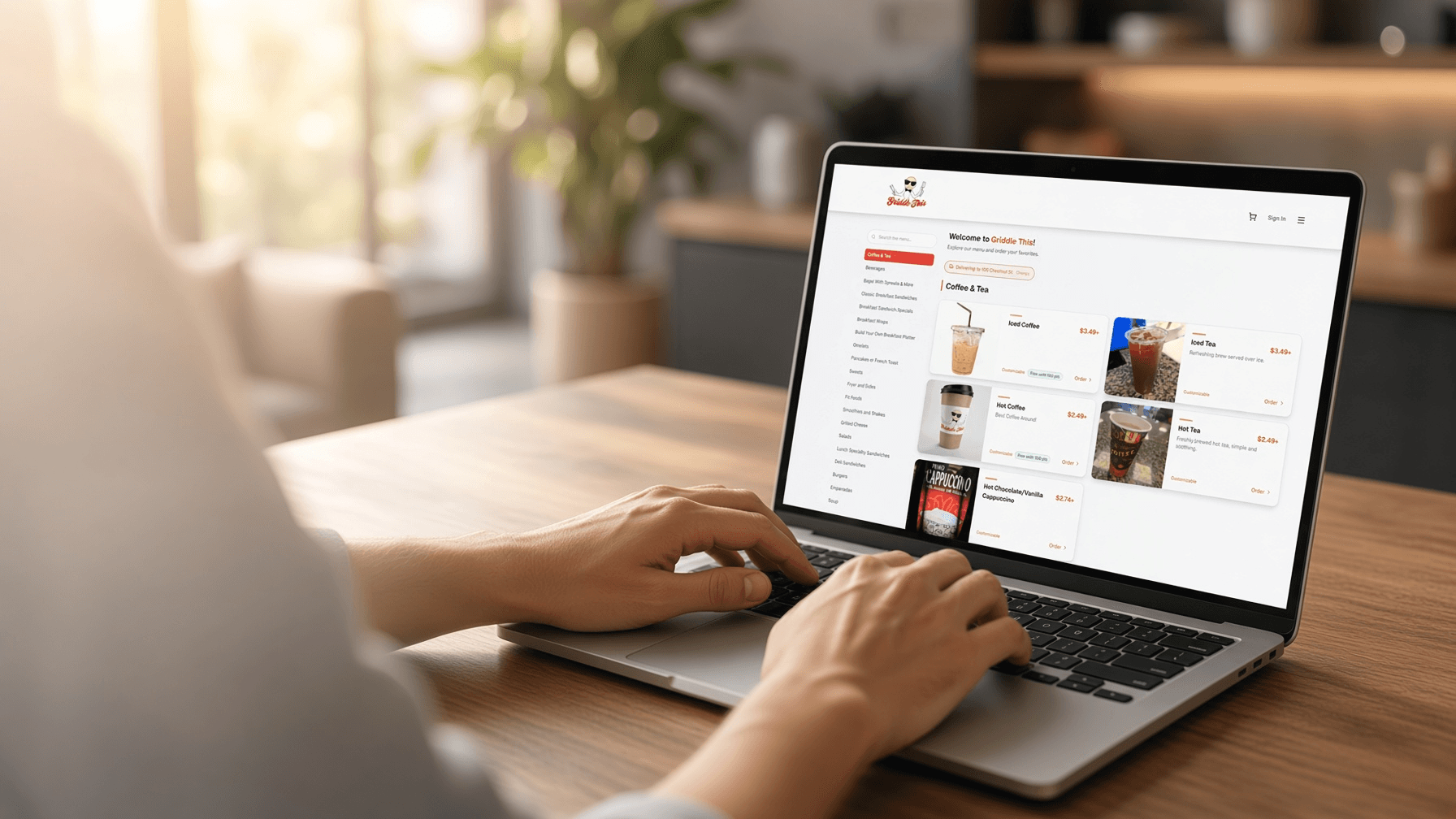 A customer ordering directly from a restaurant website