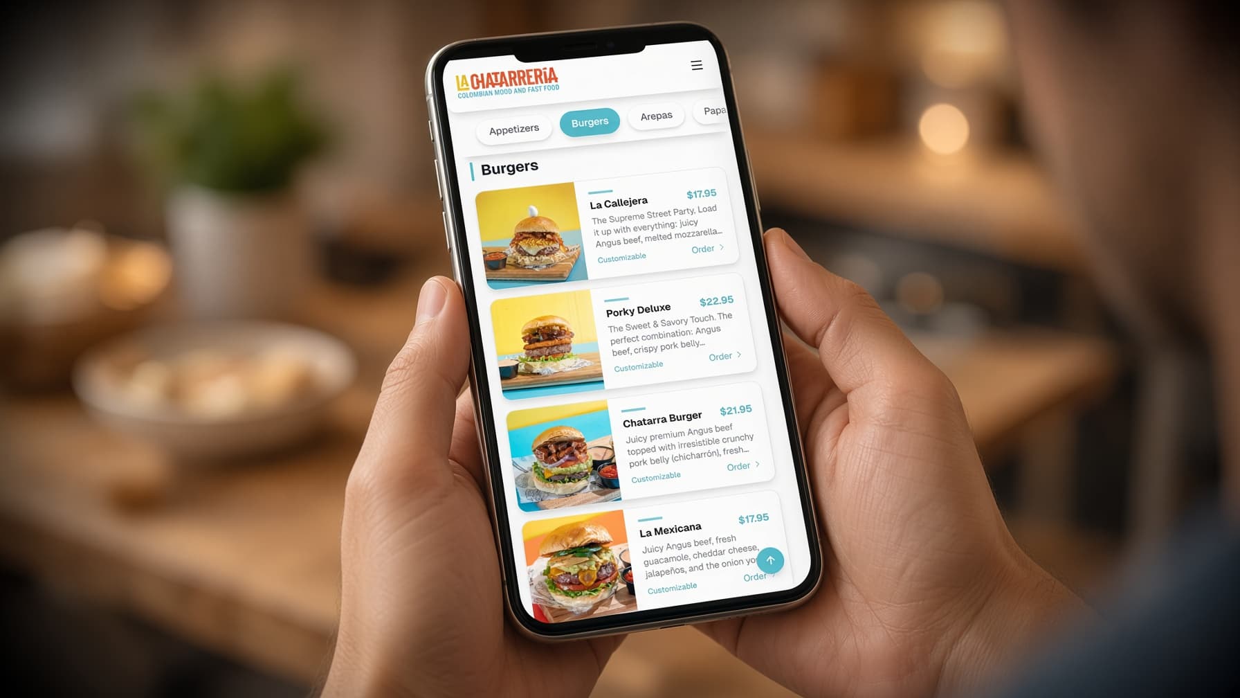 A customer ordering from La Chatarreria on their phone